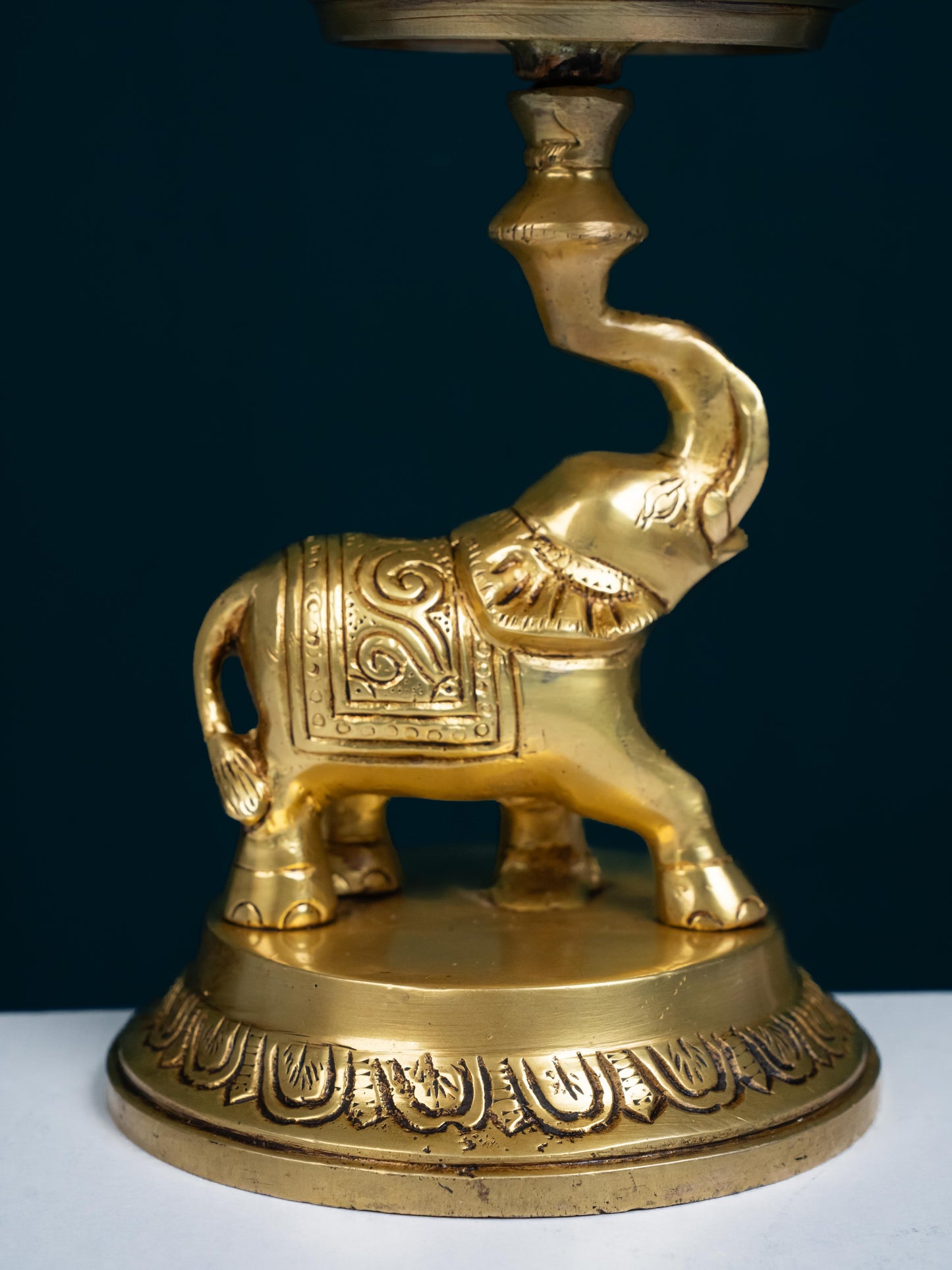 Brass Elephant with Urli - 9 inch - WL5356