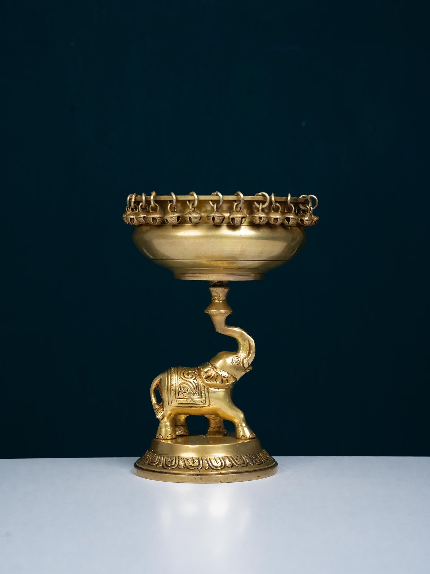 Brass Elephant with Urli - 9 inch - WL5356