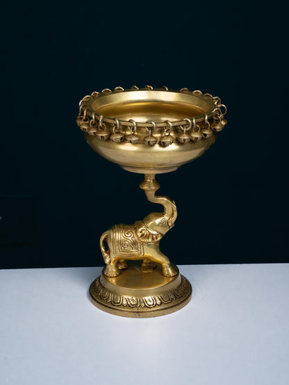 Brass Elephant with Urli - 9 inch - WL5356