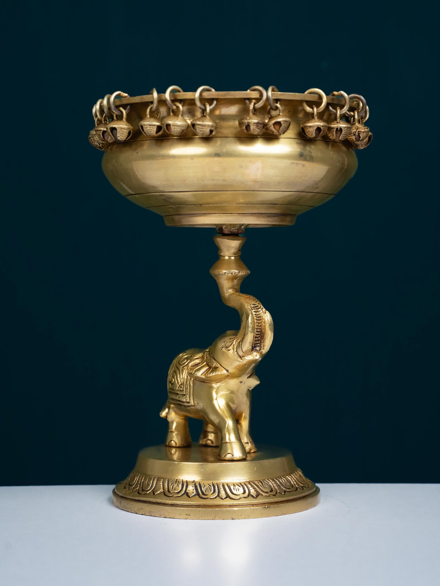 Brass Elephant with Urli - 9 inch - WL5356