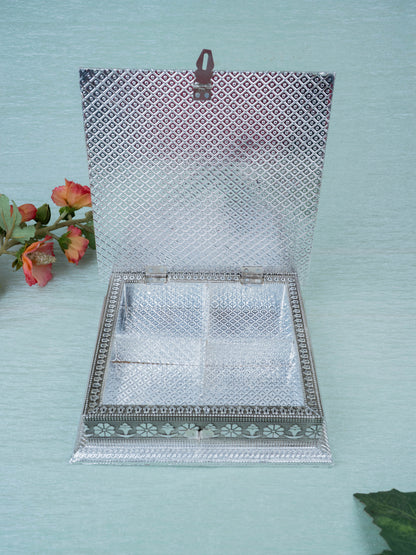 Customized - Meenakari Dry Fruit Box - Silver - 8x8 inch - WL5378