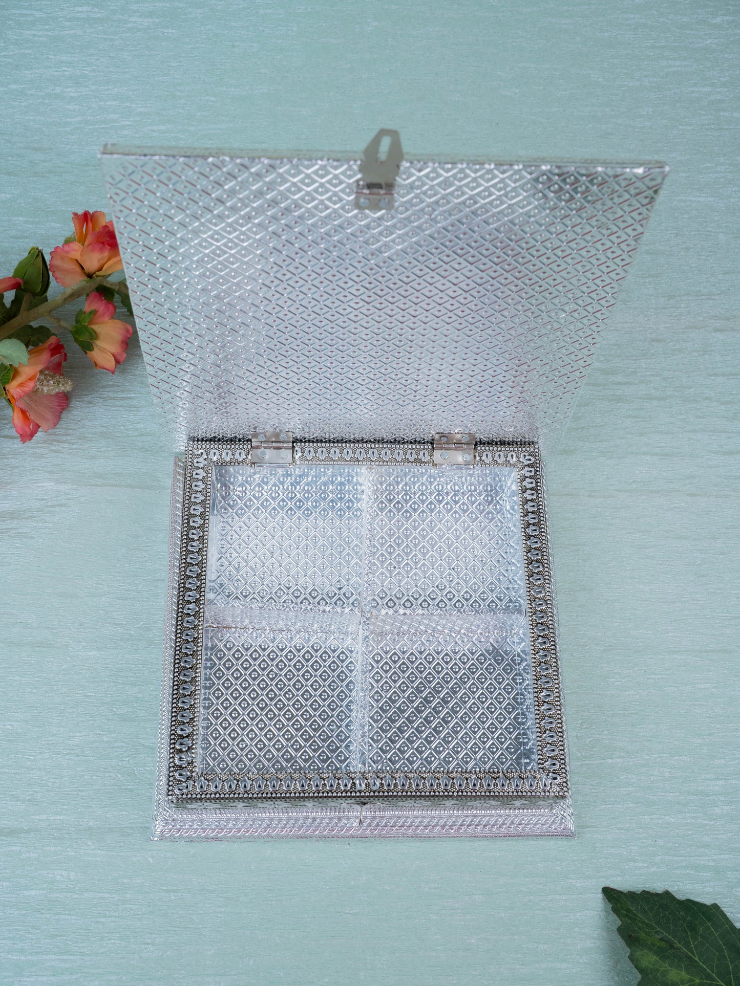 Customized - Meenakari Dry Fruit Box - Silver - 8x8 inch - WL5378