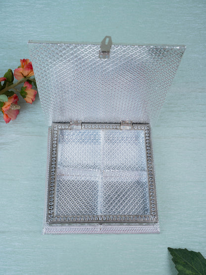 Customized - Meenakari Dry Fruit Box - Silver - 8x8 inch - WL5378