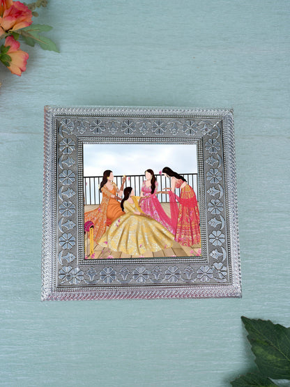 Customized - Meenakari Dry Fruit Box - Silver - 8x8 inch - WL5378