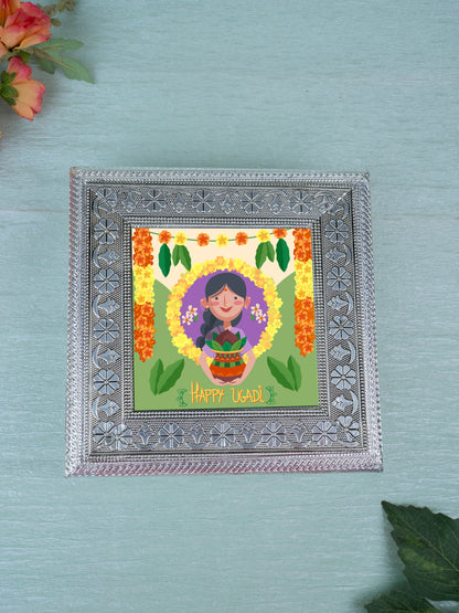 Customized - Meenakari Dry Fruit Box - Silver - 8x8 inch - WL5378