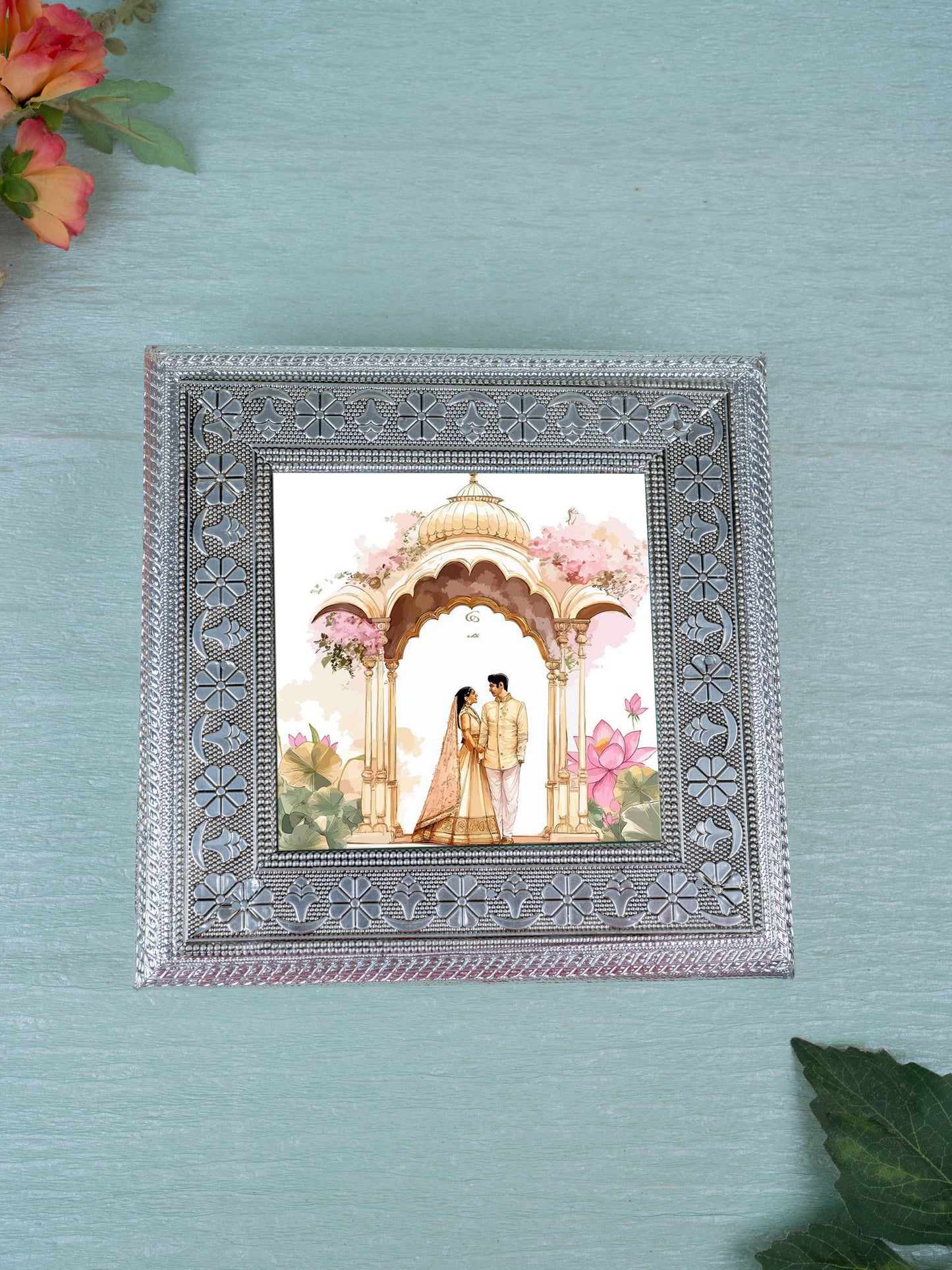 Customized - Meenakari Dry Fruit Box - Silver - 8x8 inch - WL5378