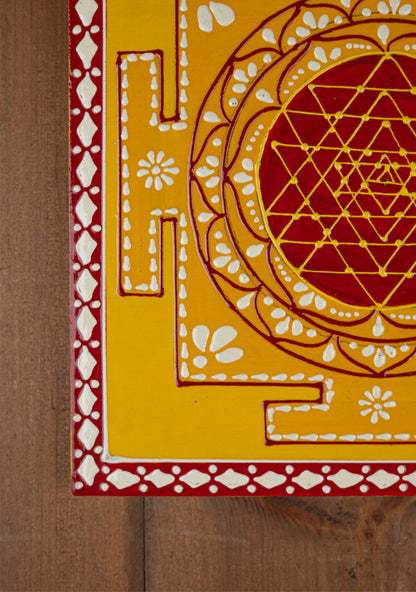 Wooden Shree Yantra Wall Hanging - 10x10 inch - Red - WL5380-2