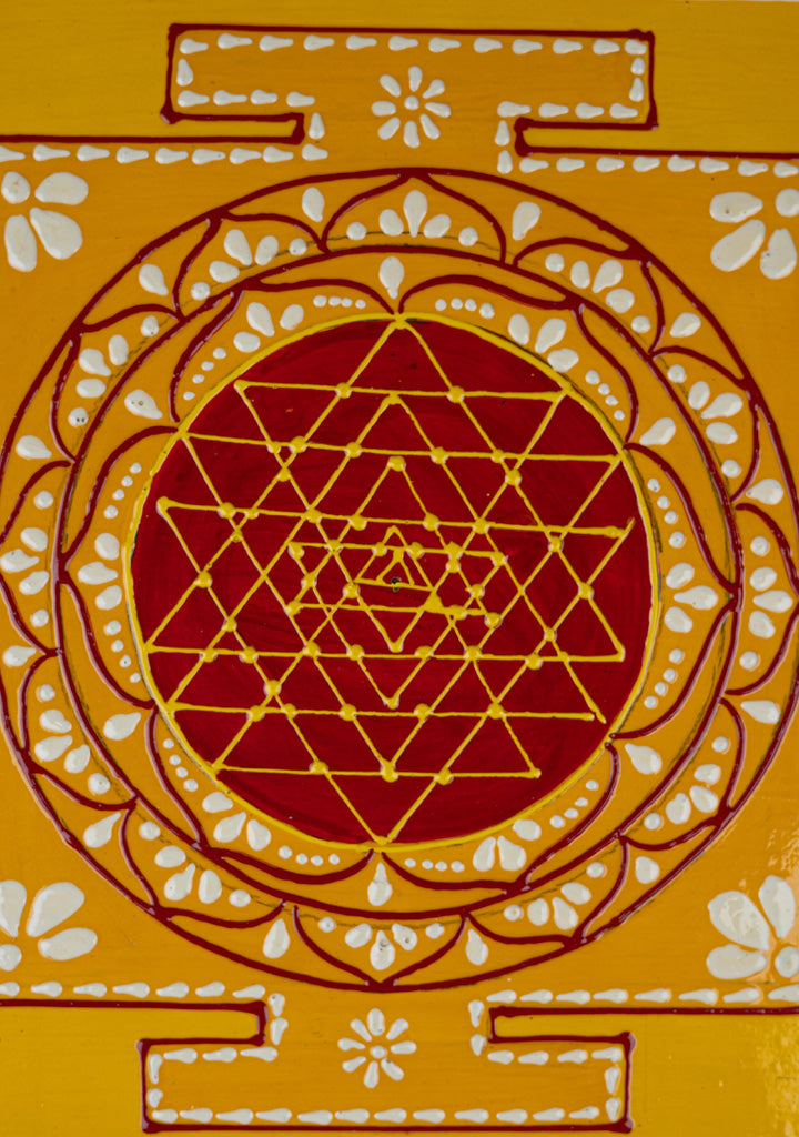Wooden Shree Yantra Wall Hanging - 10x10 inch - Red - WL5380-2