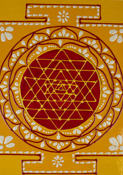 Wooden Shree Yantra Wall Hanging - 10x10 inch - Red - WL5380-2