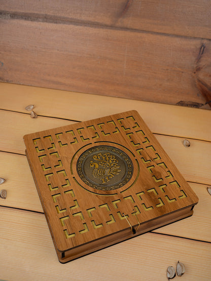 Wooden Annapakshi Dry Fruit Box - 12x12 inch - WL5383-1