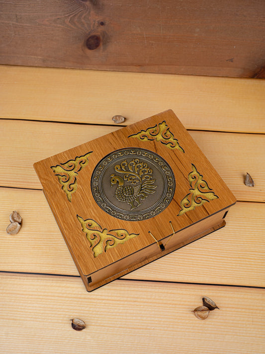 Wooden Dry Fruit Box with 6 Glass Jar - Annapakshi Design - 9x7 inch - WL5385-1