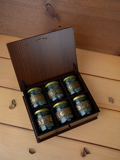 Brown Dry Fruit Box with 6 Glass Jar - Annapakshi Design - 9x7 inch - WL5385-2
