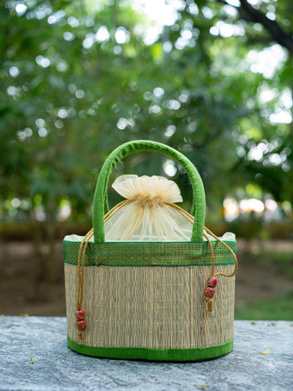 Korai Basket with Handle - Green - 5 inch - WL5391-2