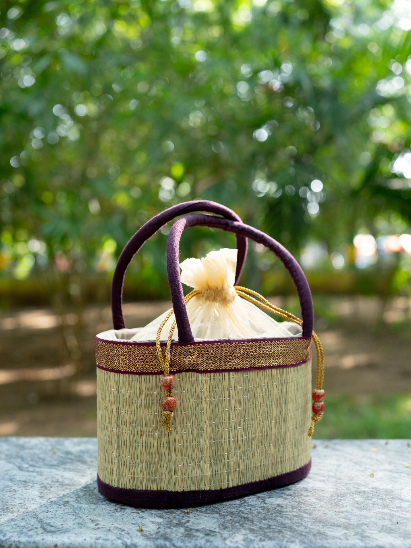 Korai Basket with Handle - Purple - 5 inch - WL5391-3