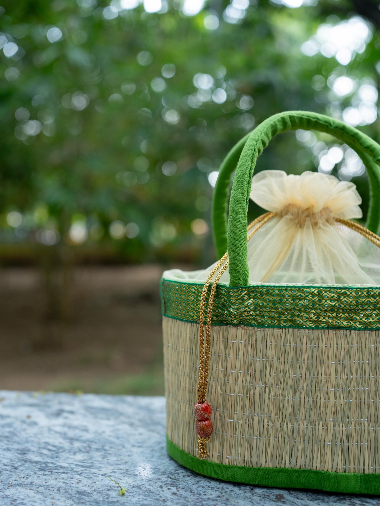 Korai Basket with Handle - Green - 5 inch - WL5391-2