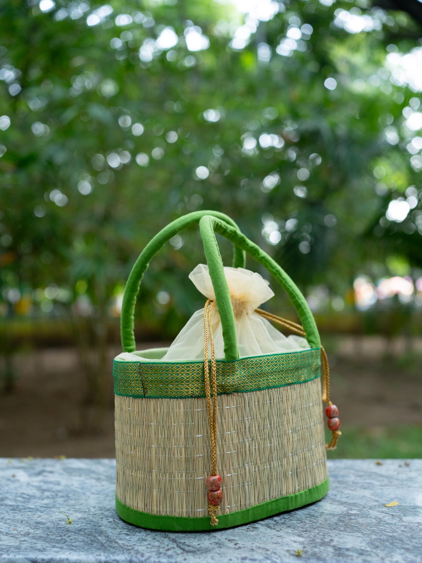 Korai Basket with Handle - Green - 5 inch - WL5391-2