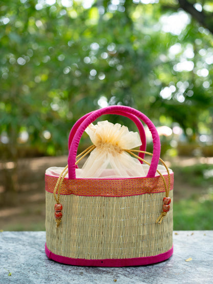 Korai Basket with Handle - Pink - 5 inch - WL5391-4