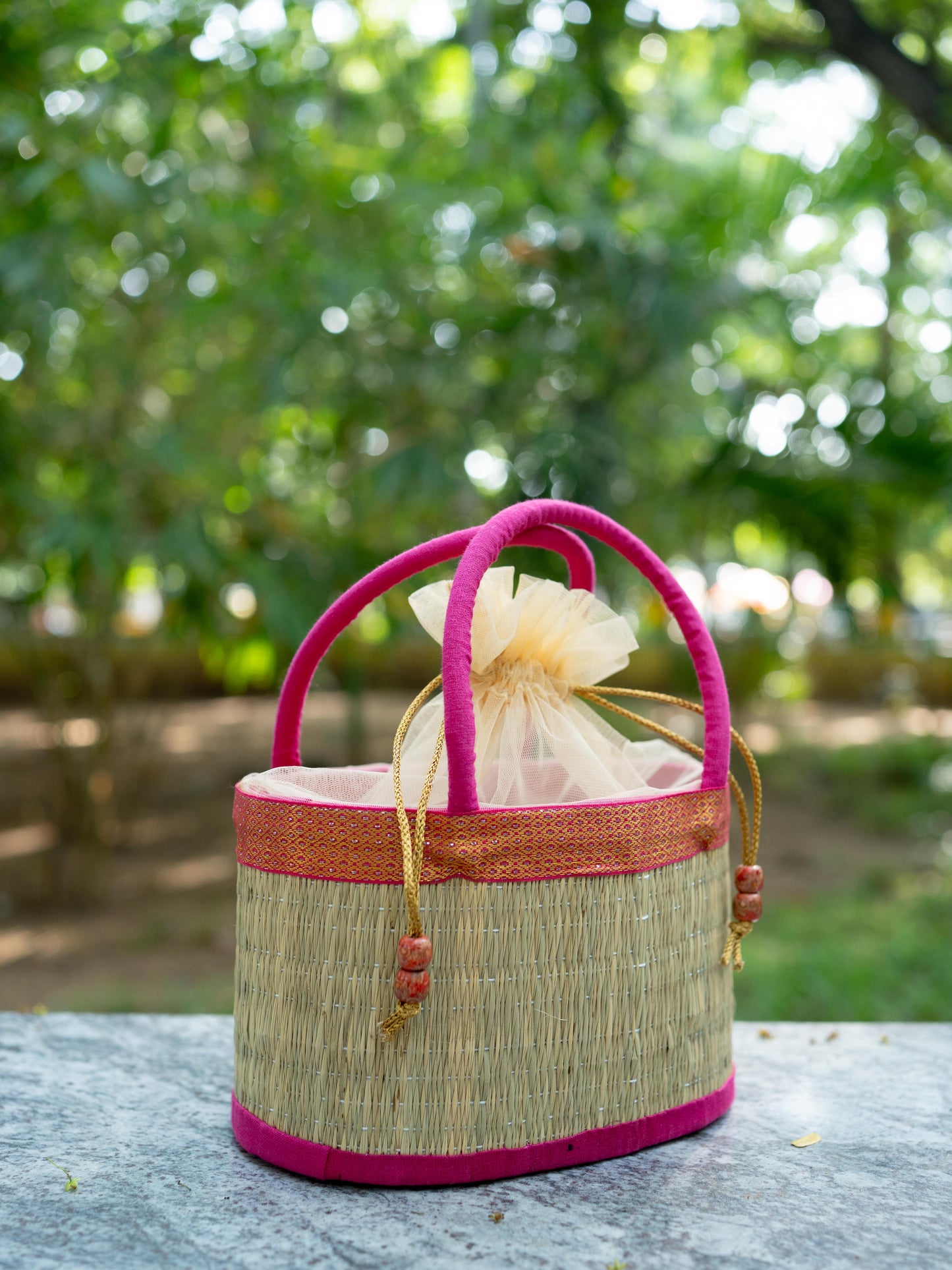 Korai Basket with Handle - Pink - 5 inch - WL5391-4