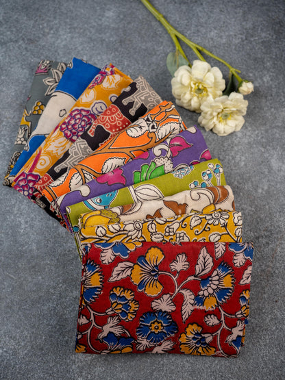 Kalamkari Blouse Bit - Set of 10 - Assorted - WL5392