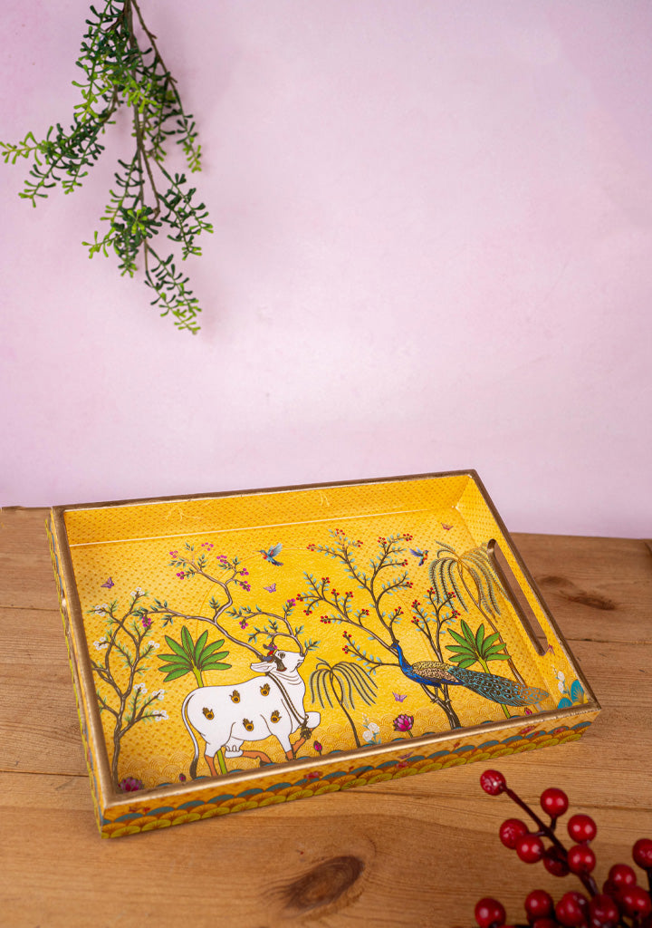 Digital Printed Tray with Pichwai and Mugal Theme - 12x8 inch - WL5400