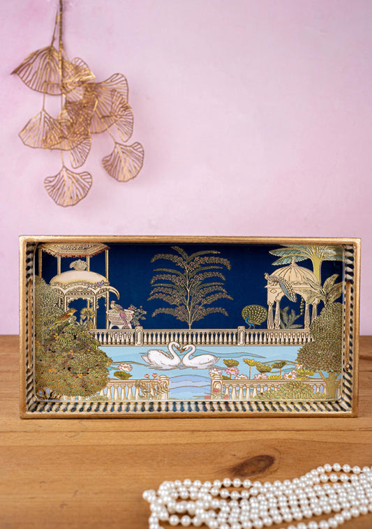 Digital Printed Tray with Swan Theme - 13x7 inch - WL5401