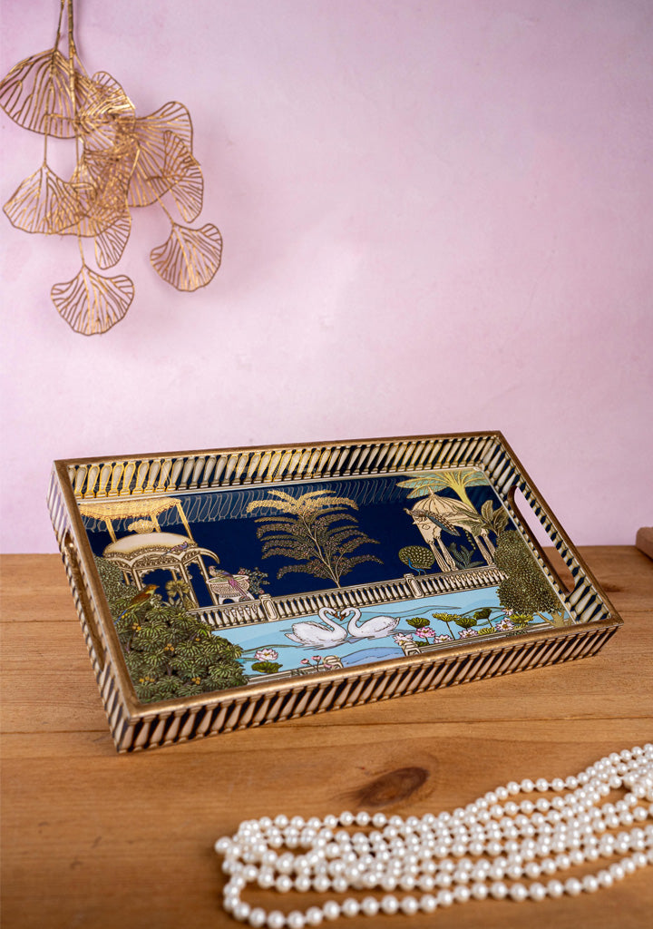 Digital Printed Tray with Swan Theme - 13x7 inch - WL5401