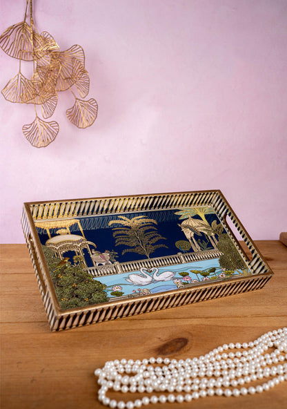 Digital Printed Tray with Swan Theme - 13x7 inch - WL5401