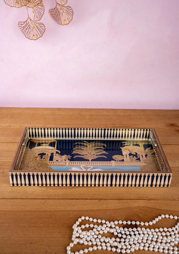 Digital Printed Tray with Swan Theme - 13x7 inch - WL5401