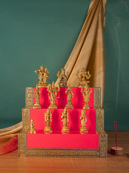 Swarna Golu - Gold Oxidized 3 Step Golu Padi & Brass Idols - WL5404-1