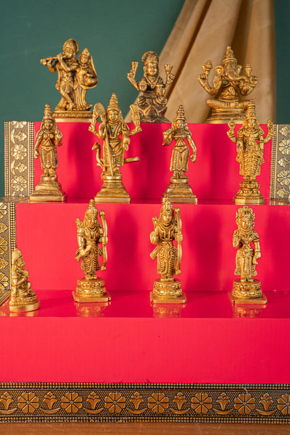 Swarna Golu - Gold Oxidized 3 Step Golu Padi & Brass Idols - WL5404-1