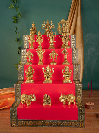 Swarna Golu - Gold Oxidized 5 Step Golu Padi & Brass Idols - WL5404-2