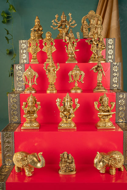 Swarna Golu - Gold Oxidized 5 Step Golu Padi & Brass Idols - WL5404-2