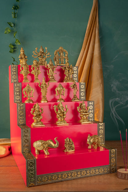 Swarna Golu - Gold Oxidized 5 Step Golu Padi & Brass Idols - WL5404-2