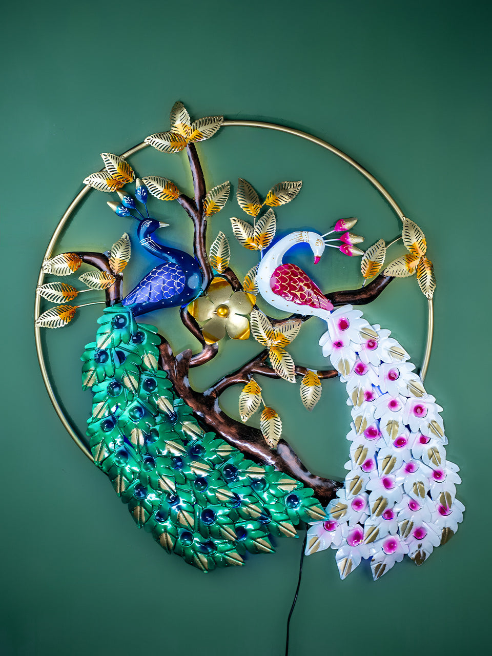 Metal Peacock Wall Hanging with Light - 40 inch - WL5407