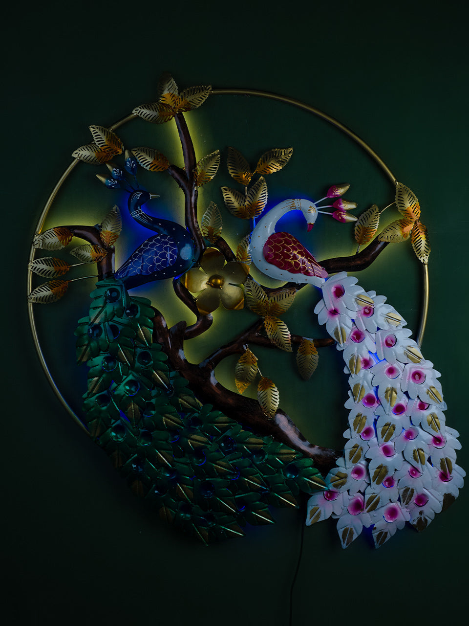 Metal Peacock Wall Hanging with Light - 40 inch - WL5407