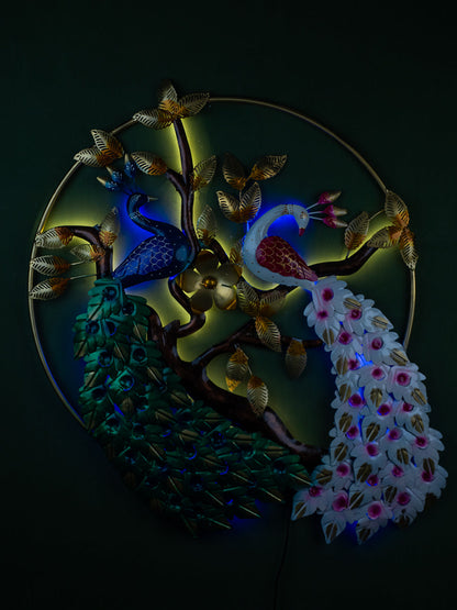Metal Peacock Wall Hanging with Light - 40 inch - WL5407