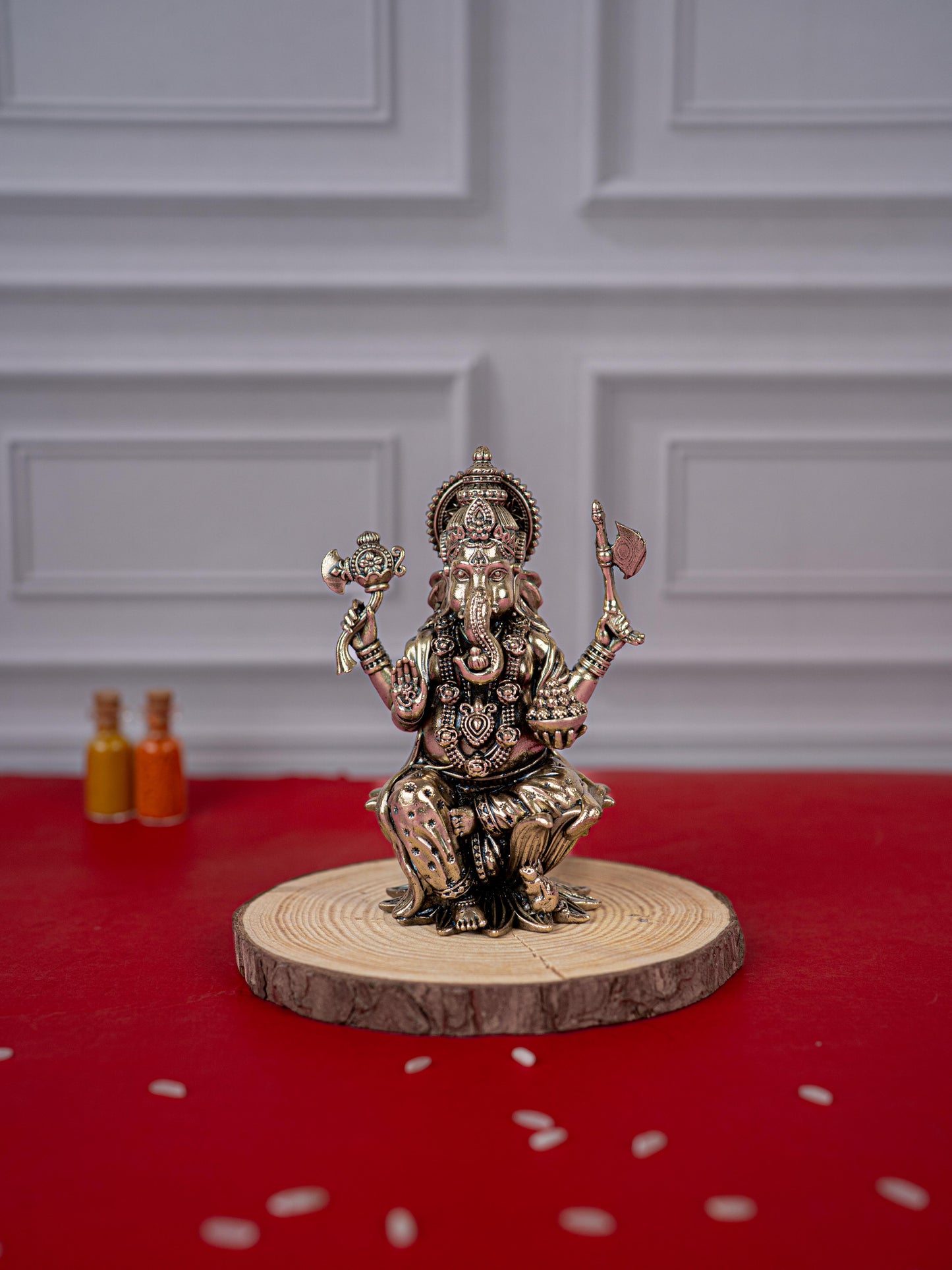 Brass Antique Ganesha Idol - 4 inch - WL5412