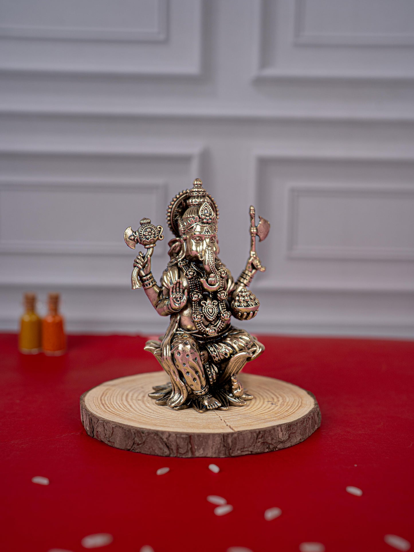 Brass Antique Ganesha Idol - 4 inch - WL5412