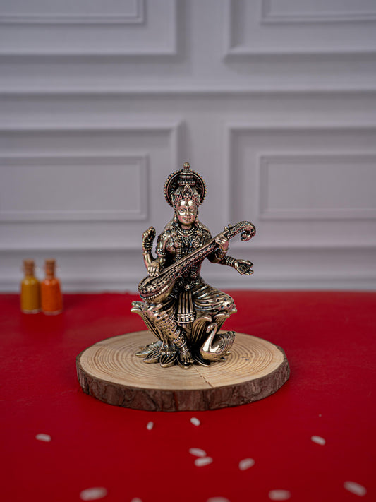 Brass Antique Saraswathi Idol - 4 inch - WL5414