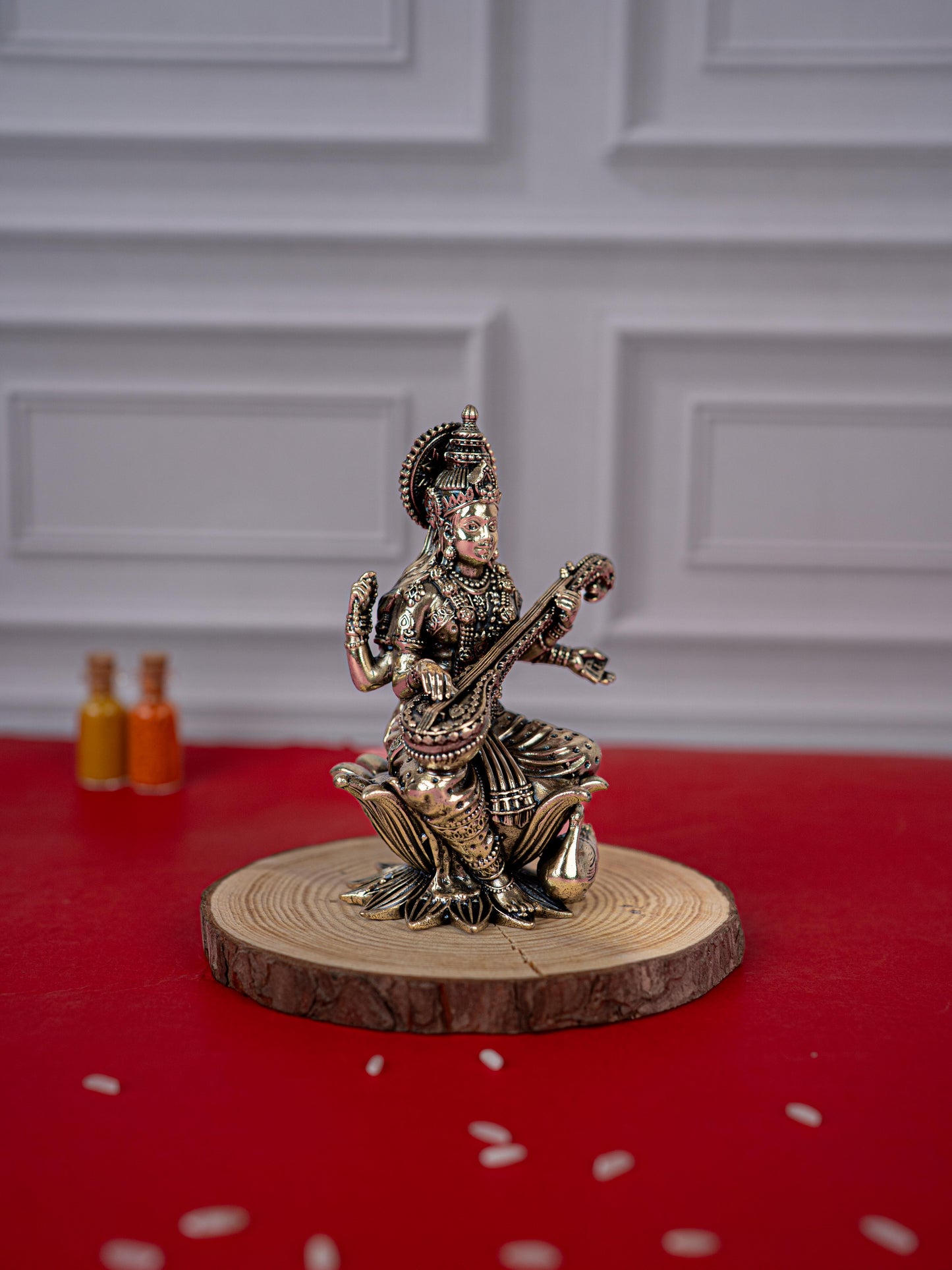 Brass Antique Saraswathi Idol - 4 inch - WL5414