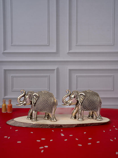 Brass Antique Elephant Idol - Set of 2 - WL5418