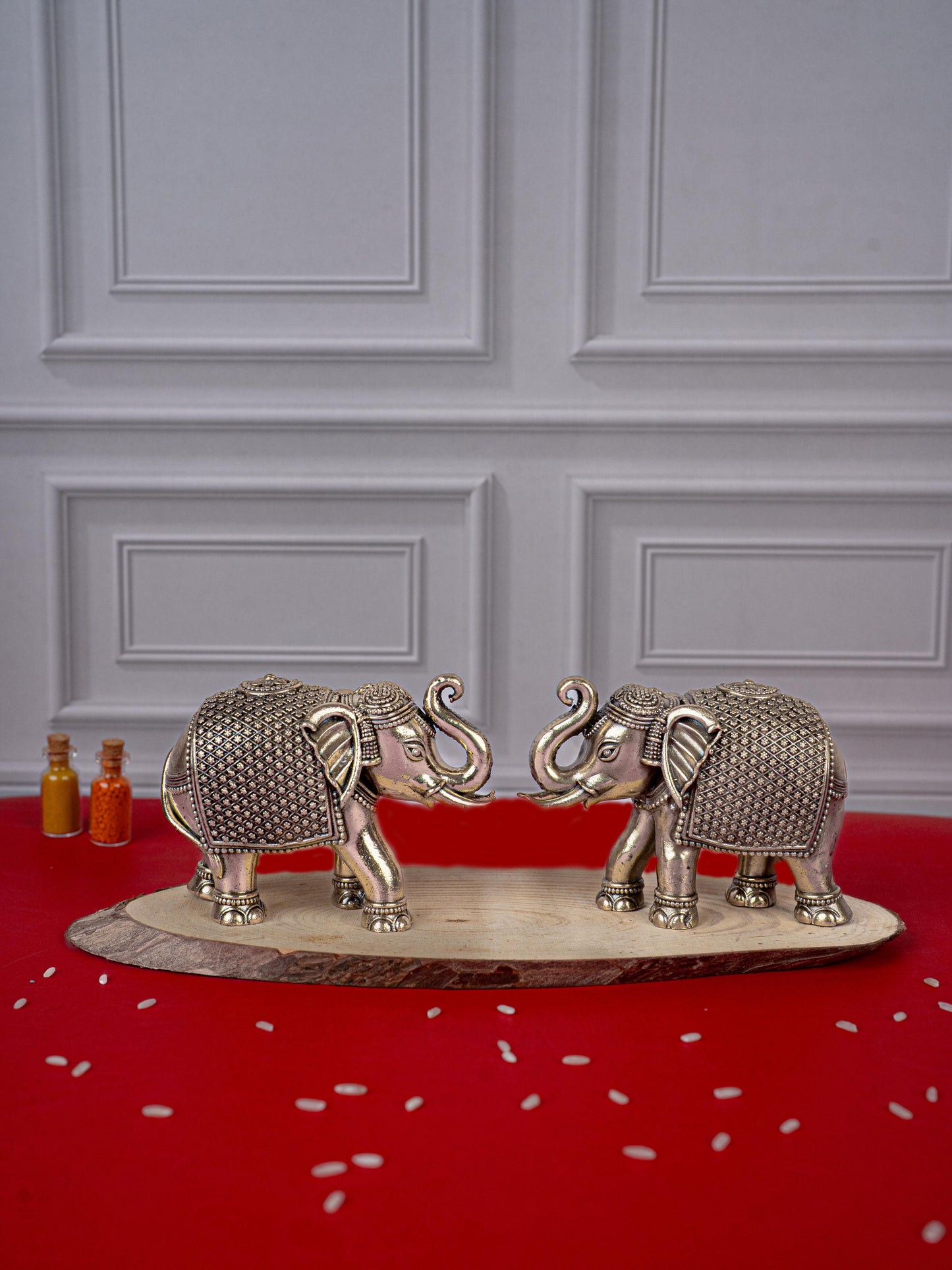 Brass Antique Elephant Idol - Set of 2 - WL5418