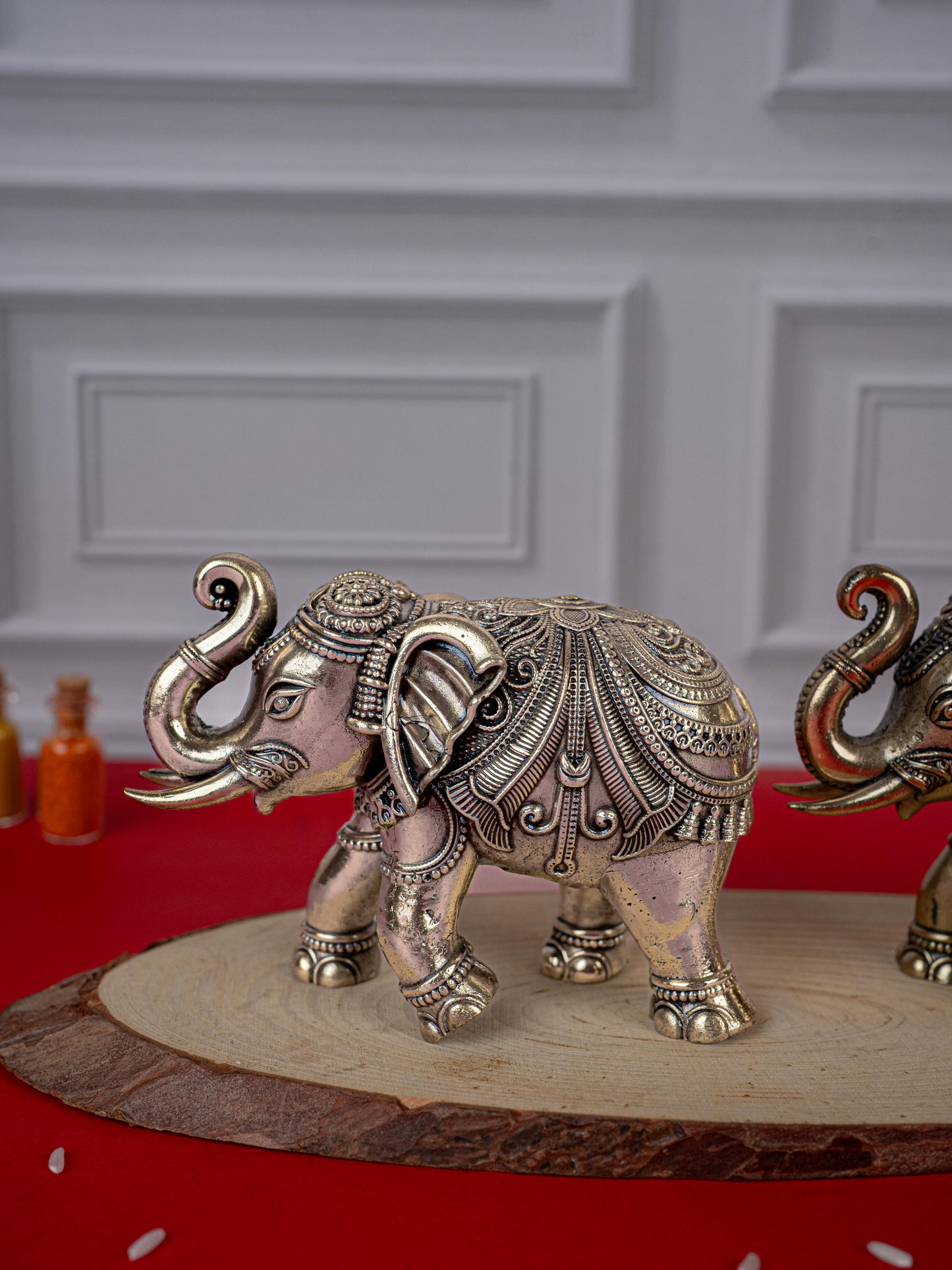 Brass Antique Elephant Idol - Set of 2 - WL5419