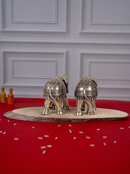 Brass Antique Elephant Idol - Set of 2 - WL5419