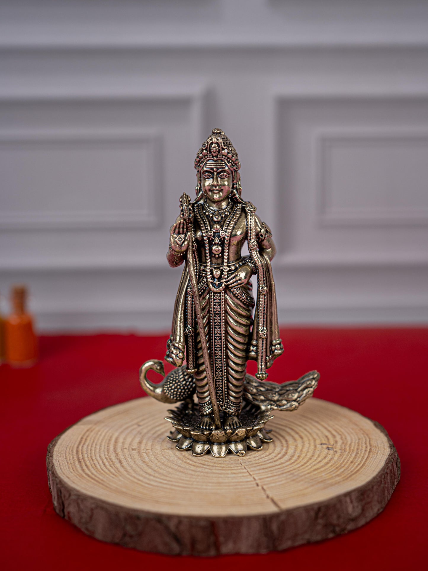 Brass Antique Murugan Idol - 4 inch - WL5420