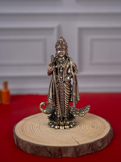 Brass Antique Murugan Idol - 4 inch - WL5420