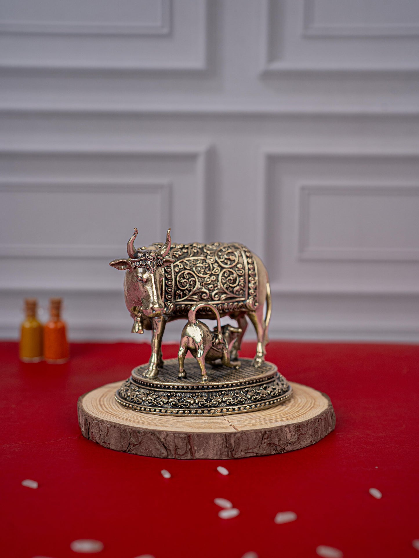 Brass Antique Cow & Calf Idol - 3 inch - WL5421
