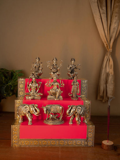 Swarna Golu 3 Step - Gold Oxidized Golu Padi & Brass Antique Idols - WL5422