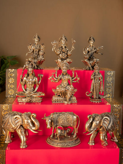 Swarna Golu 3 Step - Gold Oxidized Golu Padi & Brass Antique Idols - WL5422