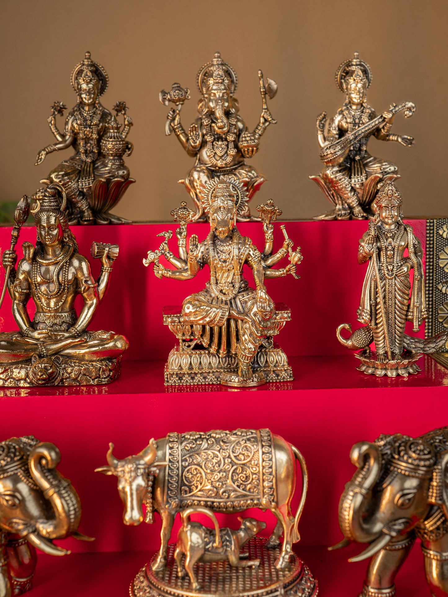 Swarna Golu 3 Step - Gold Oxidized Golu Padi & Brass Antique Idols - WL5422
